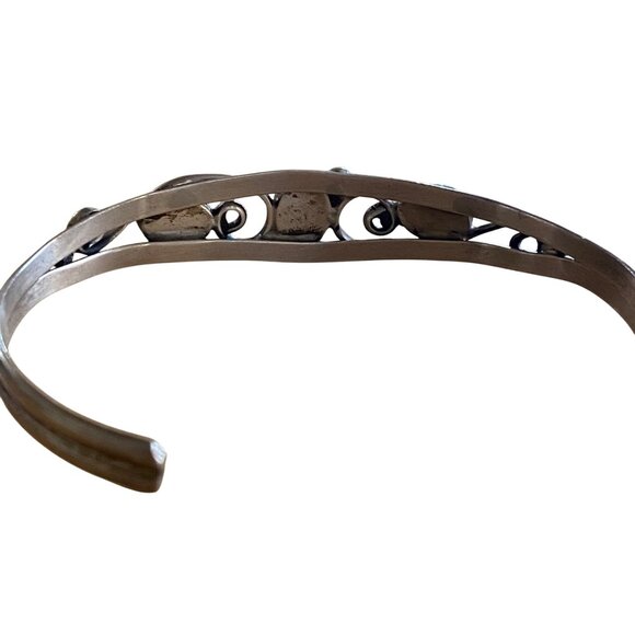 Native American Sterling Silver & Moonstone Cuff Bracelet With Swirl Design - Picture 4 of 14